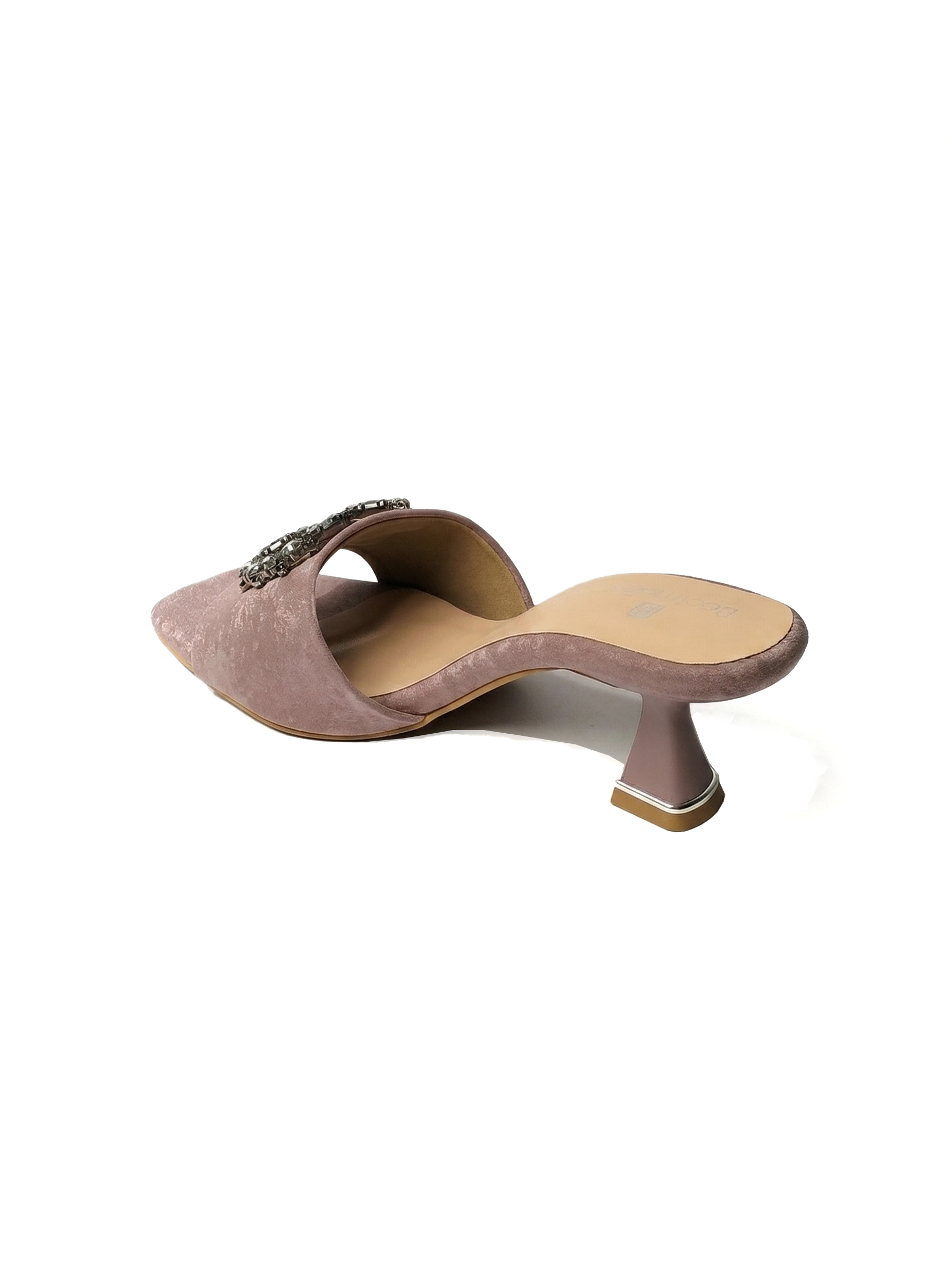 beige crystal mule heel