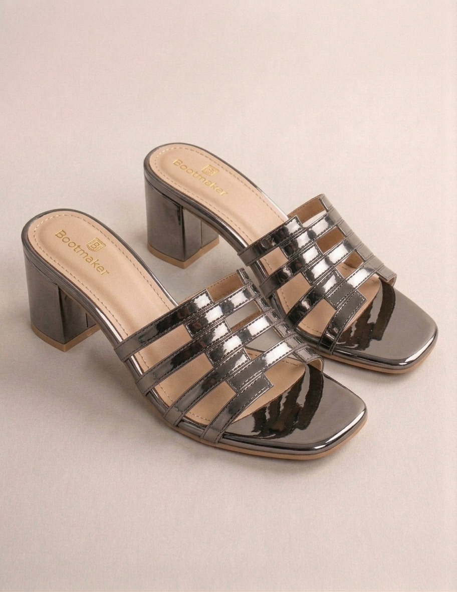 Metallic Cut-Out Caged Block Heel