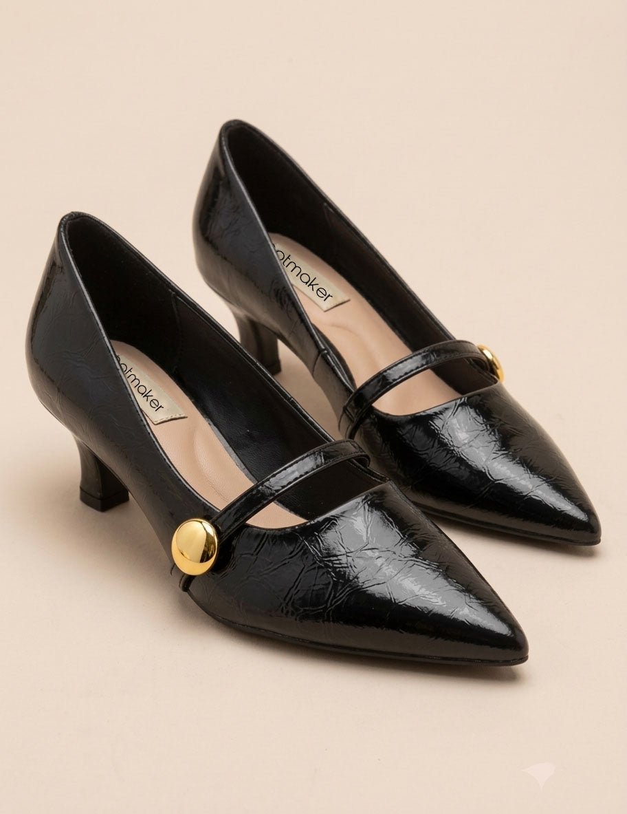 Glossy Crinkle Patent Kitten Heels