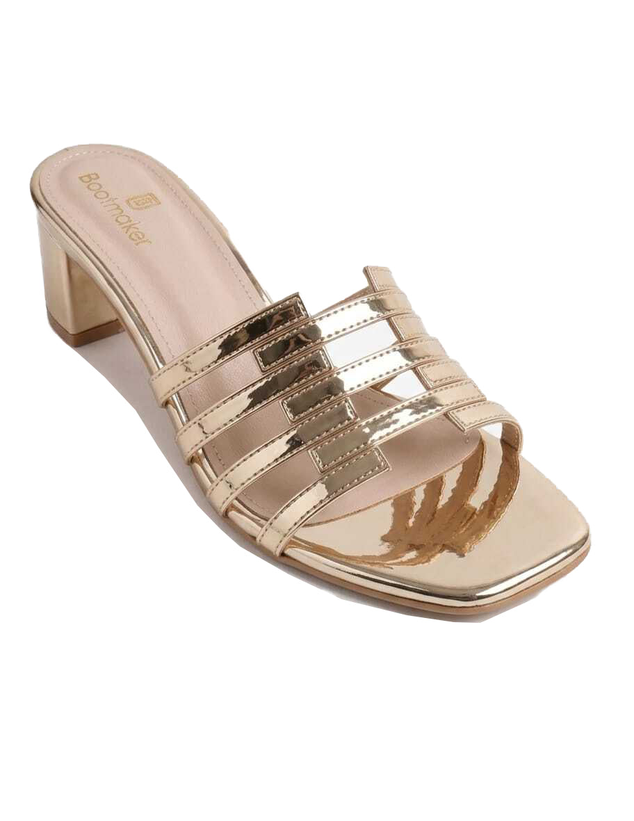 Metallic Cut-Out Caged Block Heel