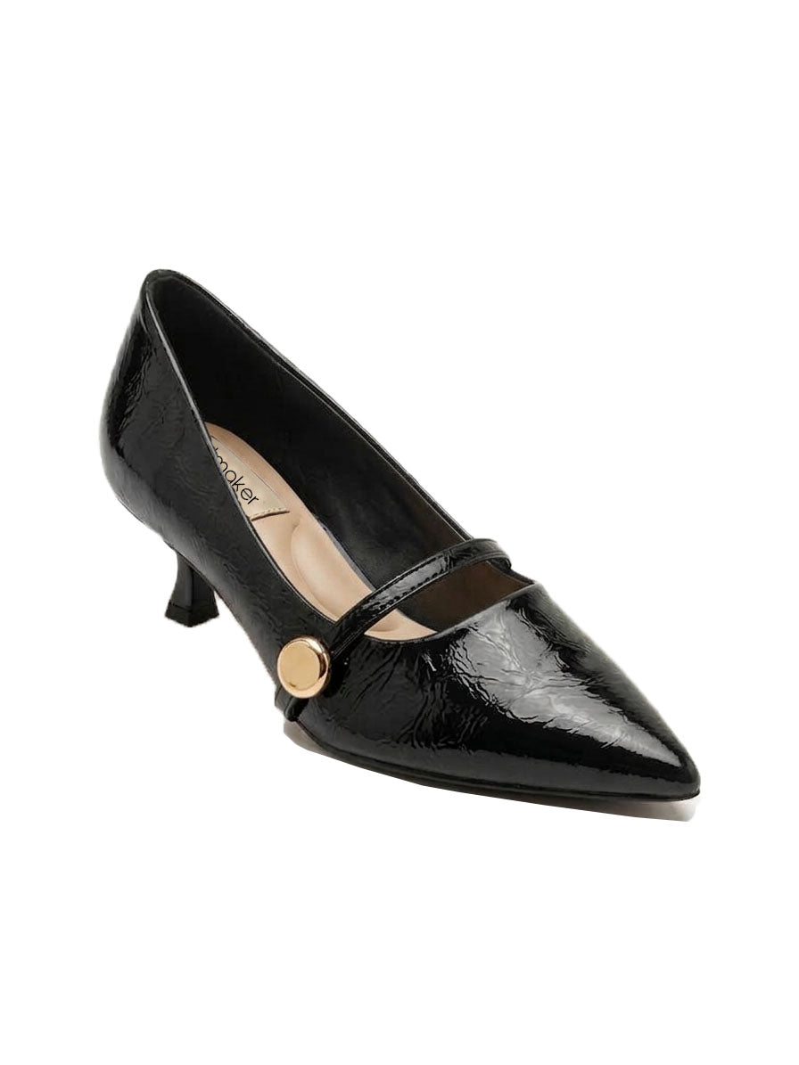 Glossy Crinkle Patent Kitten Heels