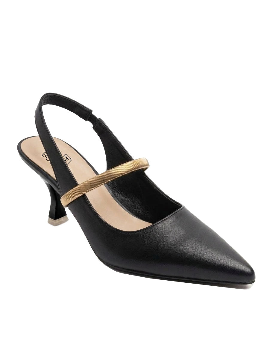 Metallic Band Pointed Toe Slingback Kitten Heels