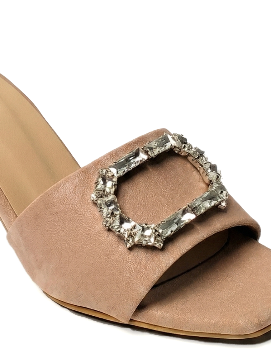 beige crystal mule heel