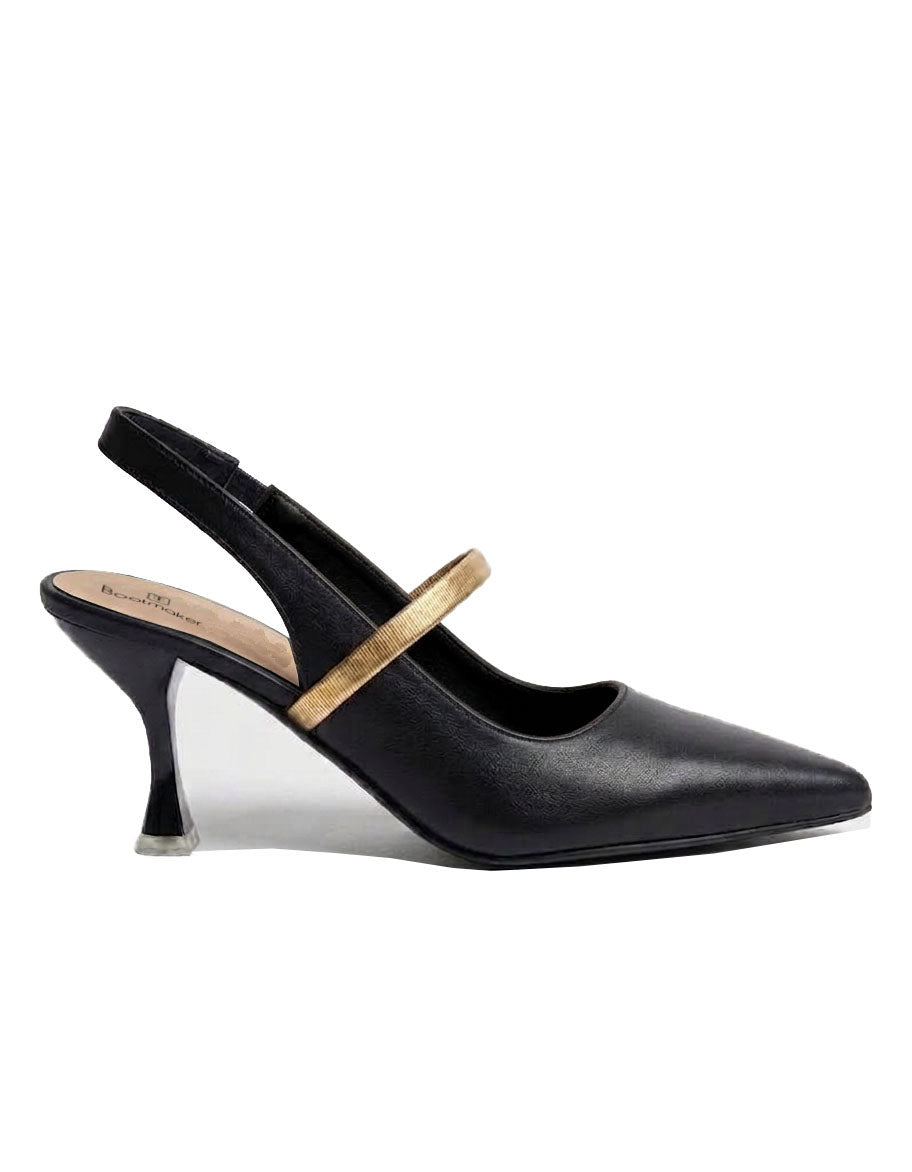 Metallic Band Pointed Toe Slingback Kitten Heels