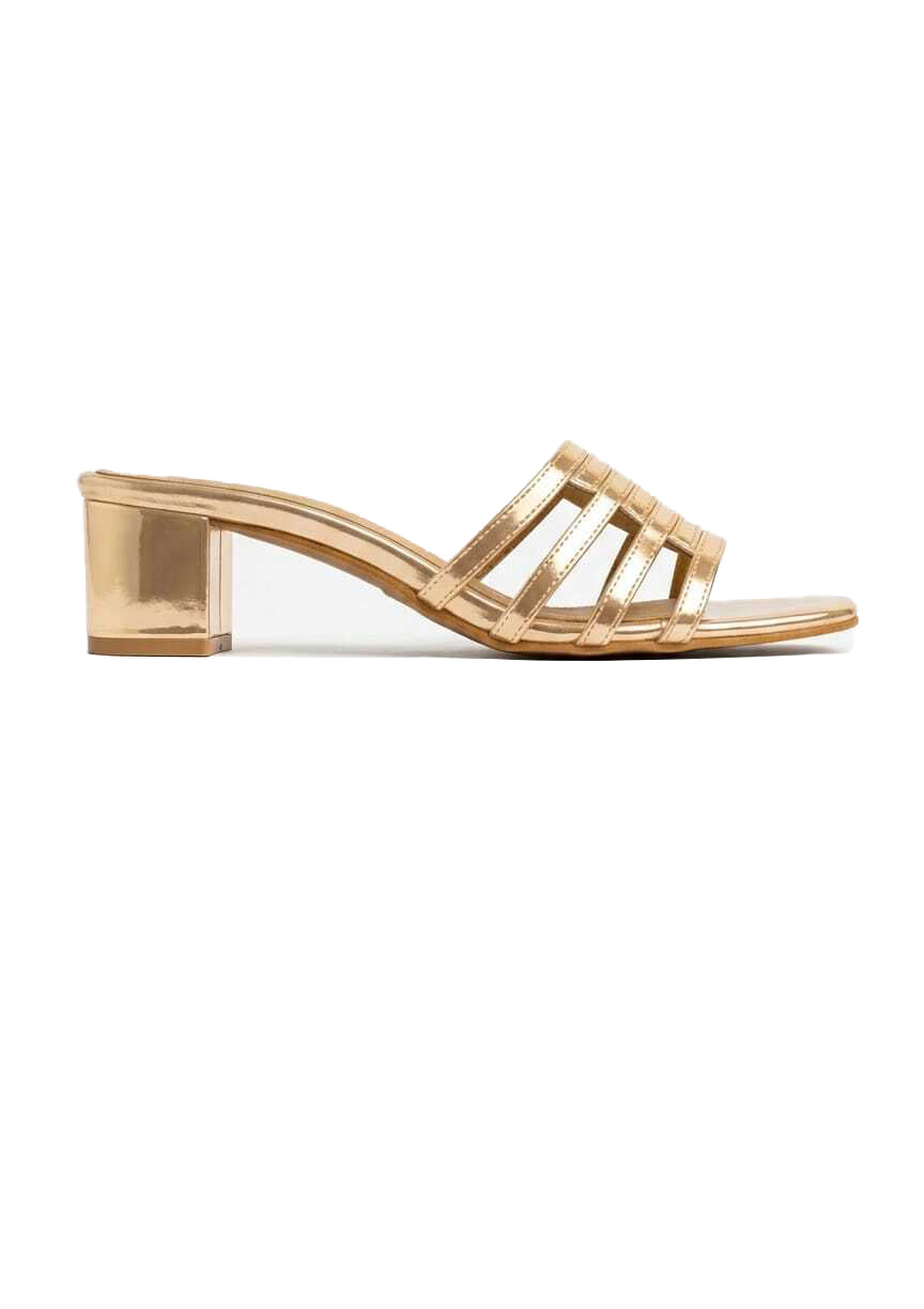 Metallic Cut-Out Caged Block Heel