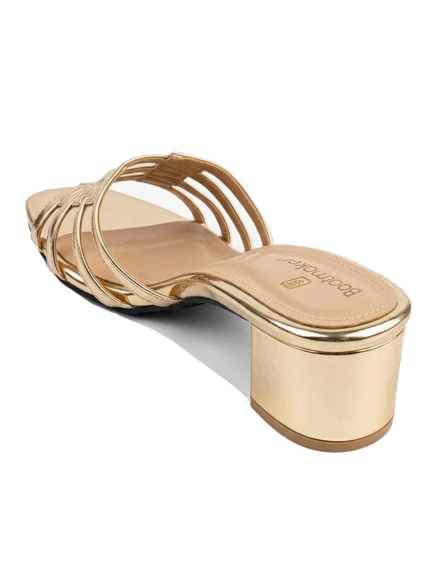 Metallic Cut-Out Caged Block Heel