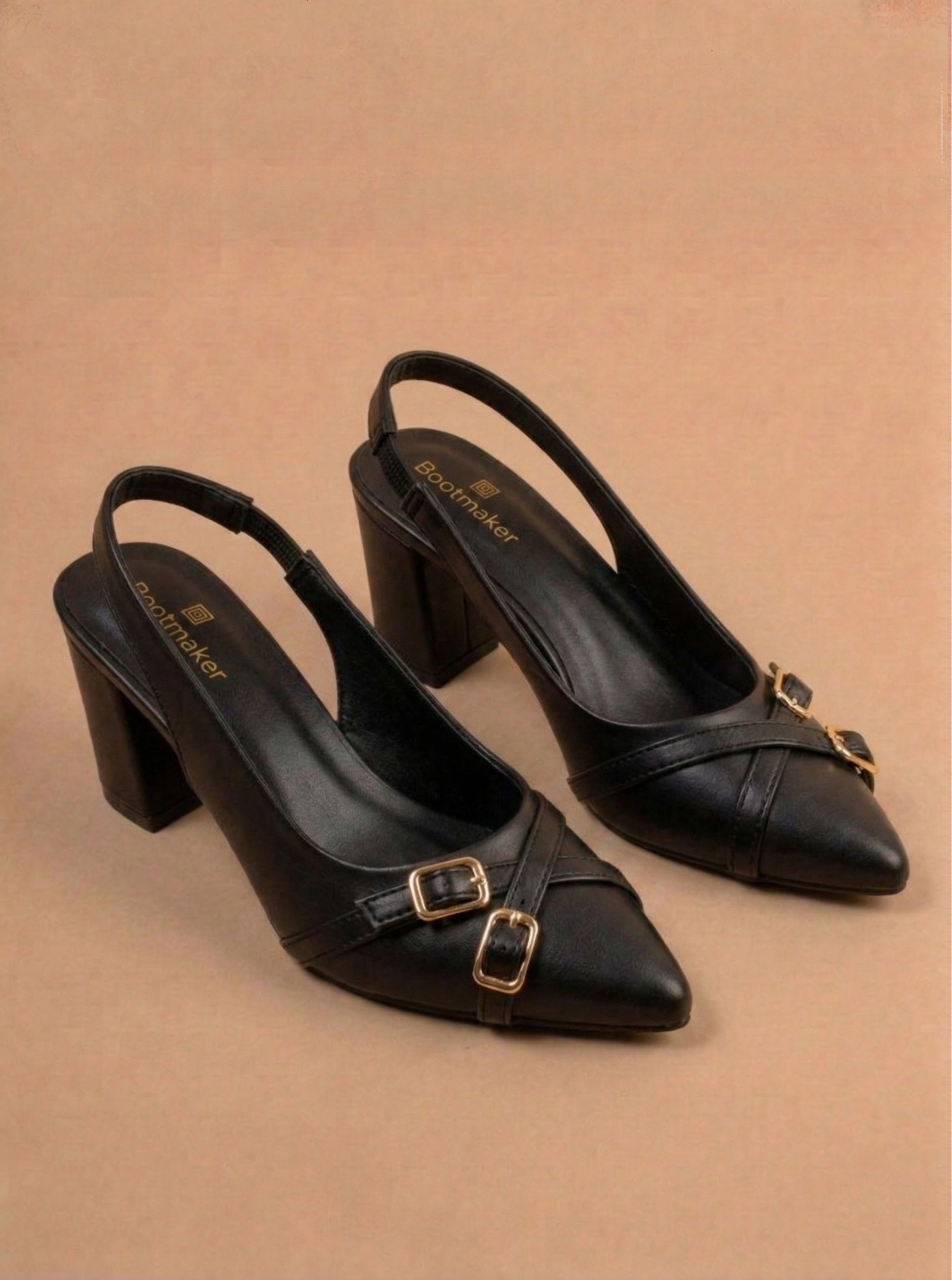 Black Dual Buckle Slingback Heel