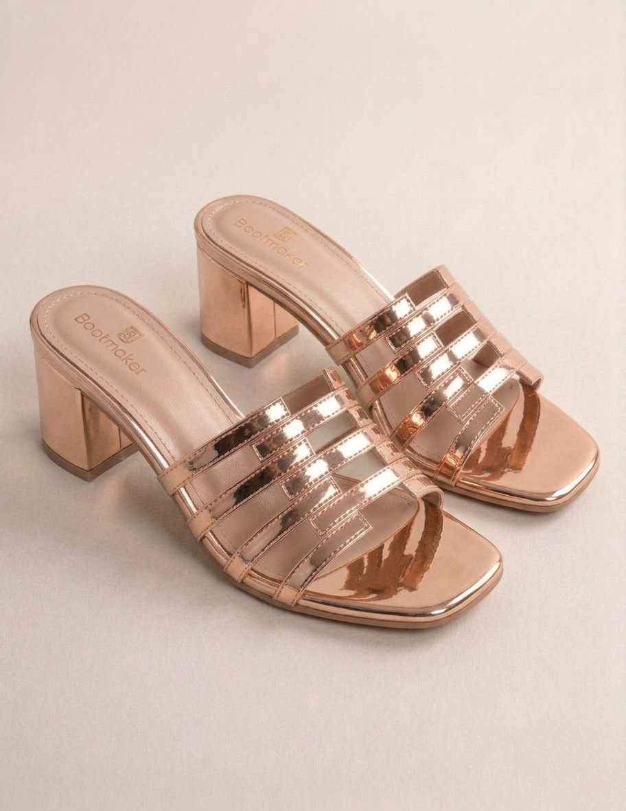 Metallic Cut-Out Caged Block Heel