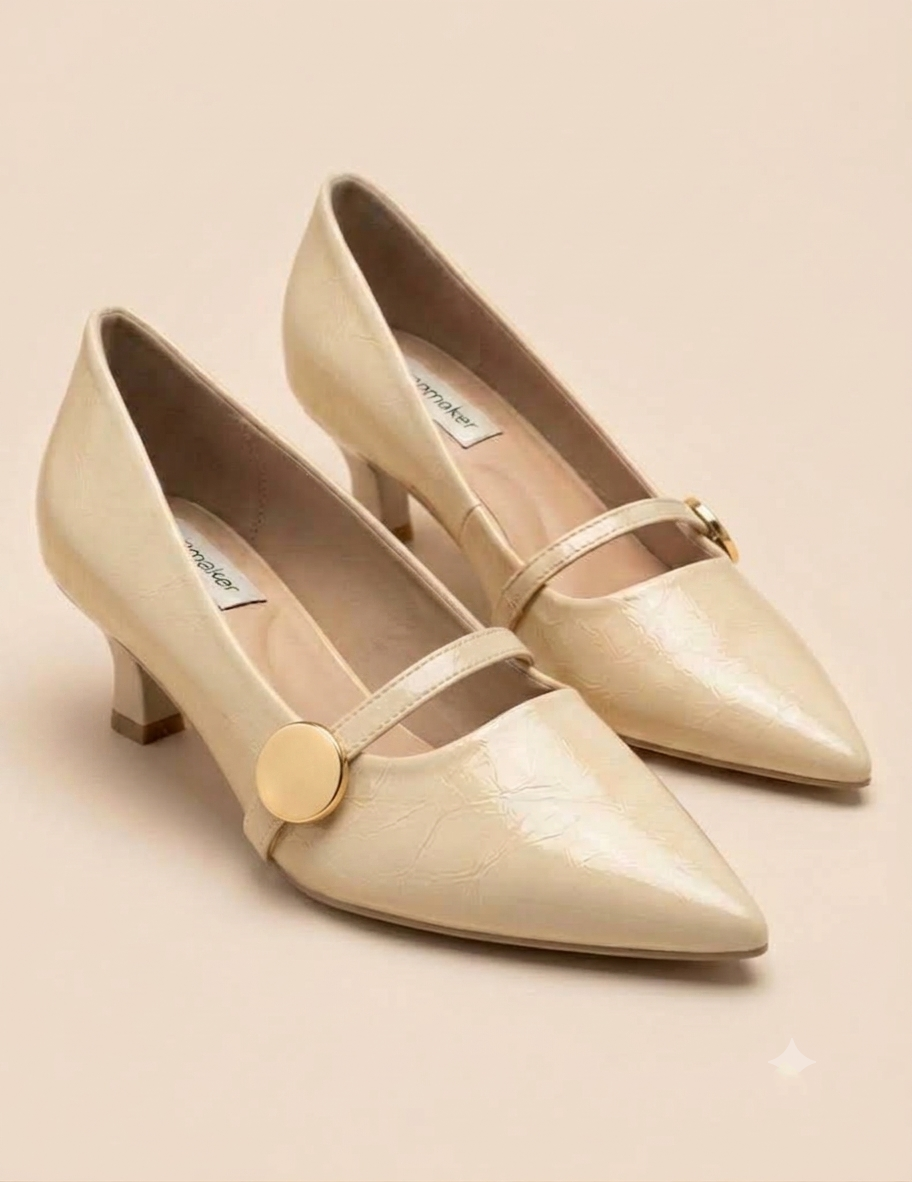 Glossy Crinkle Patent Kitten Heels