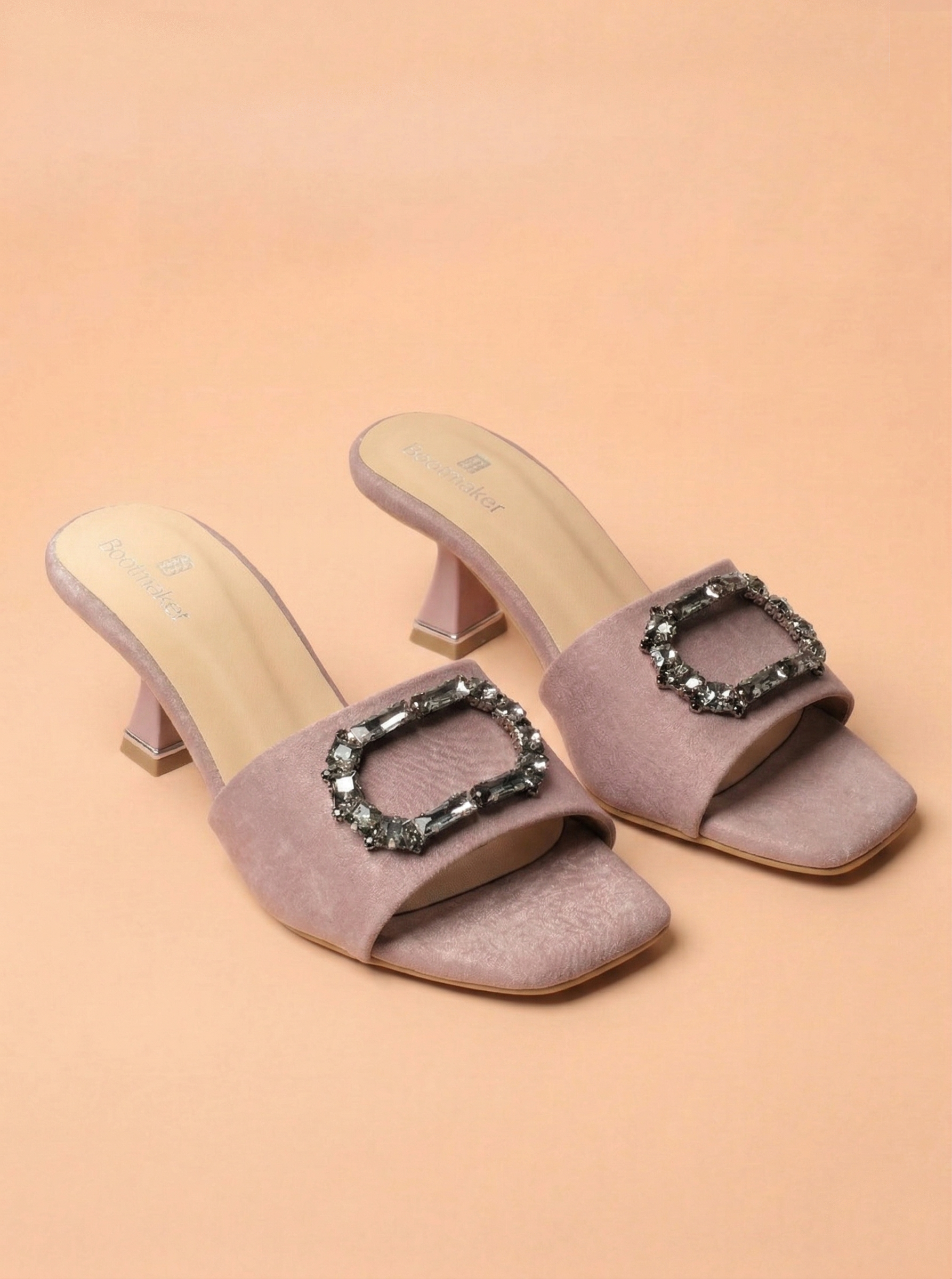 beige crystal mule heel