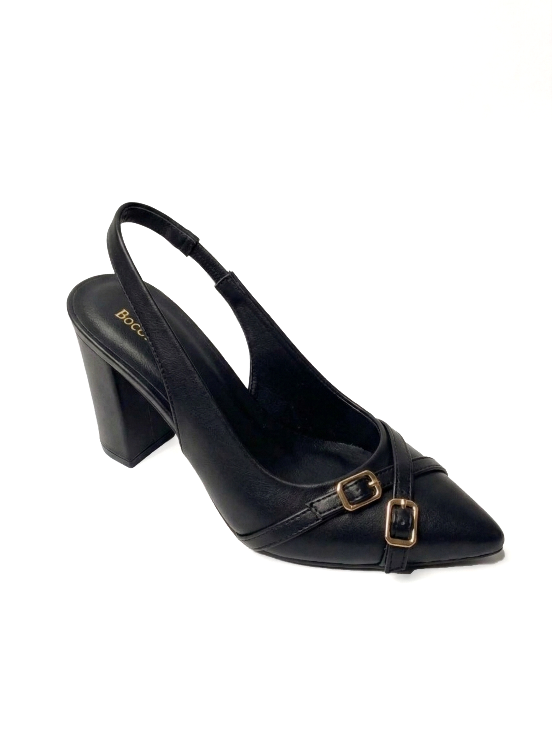 Black Dual Buckle Slingback Heel