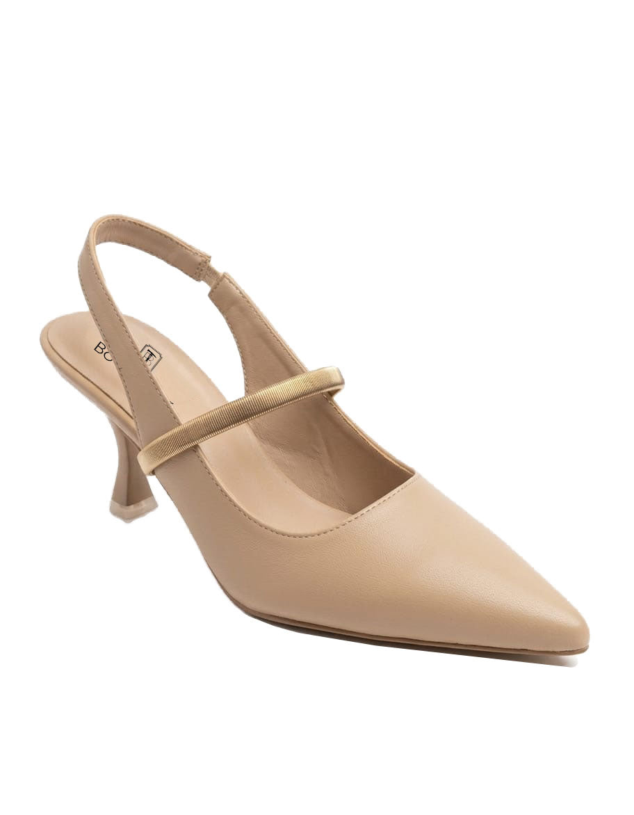 Metallic Band Pointed Toe Slingback Kitten Heels