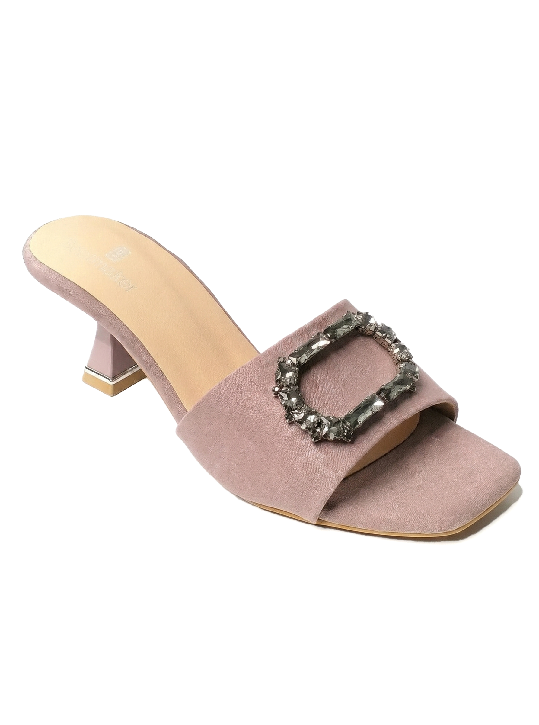 beige crystal mule heel