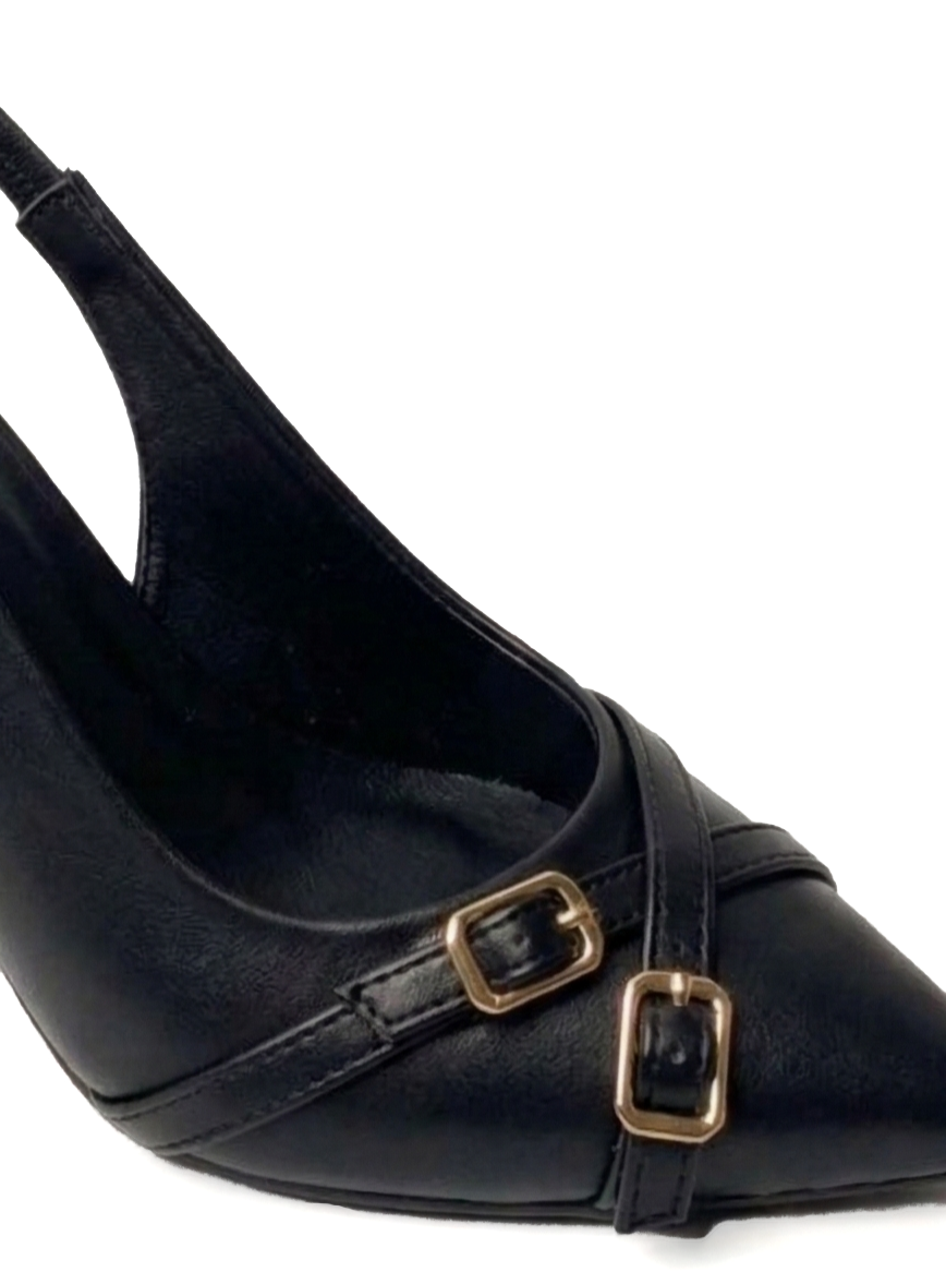 Black Dual Buckle Slingback Heel