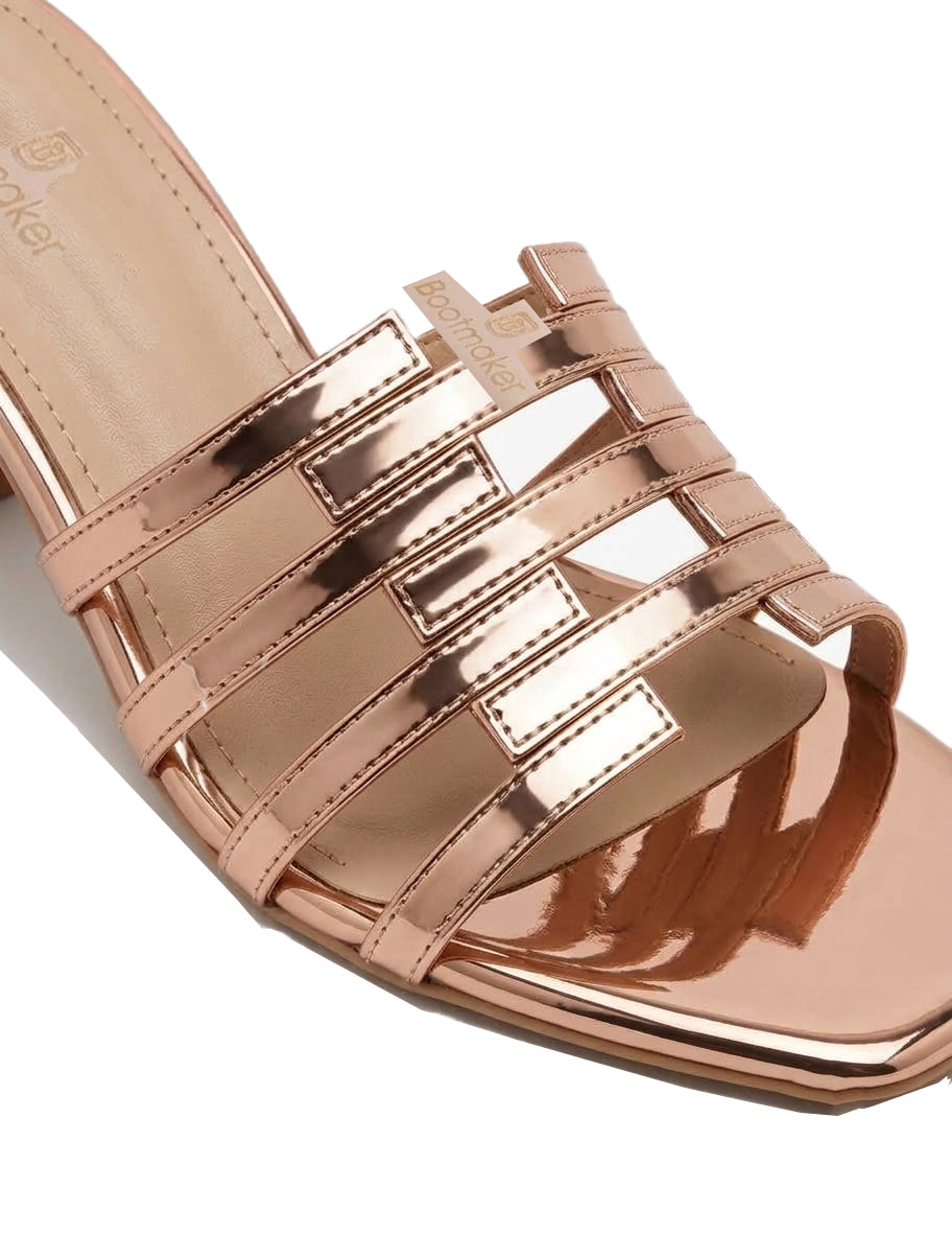 Metallic Cut-Out Caged Block Heel