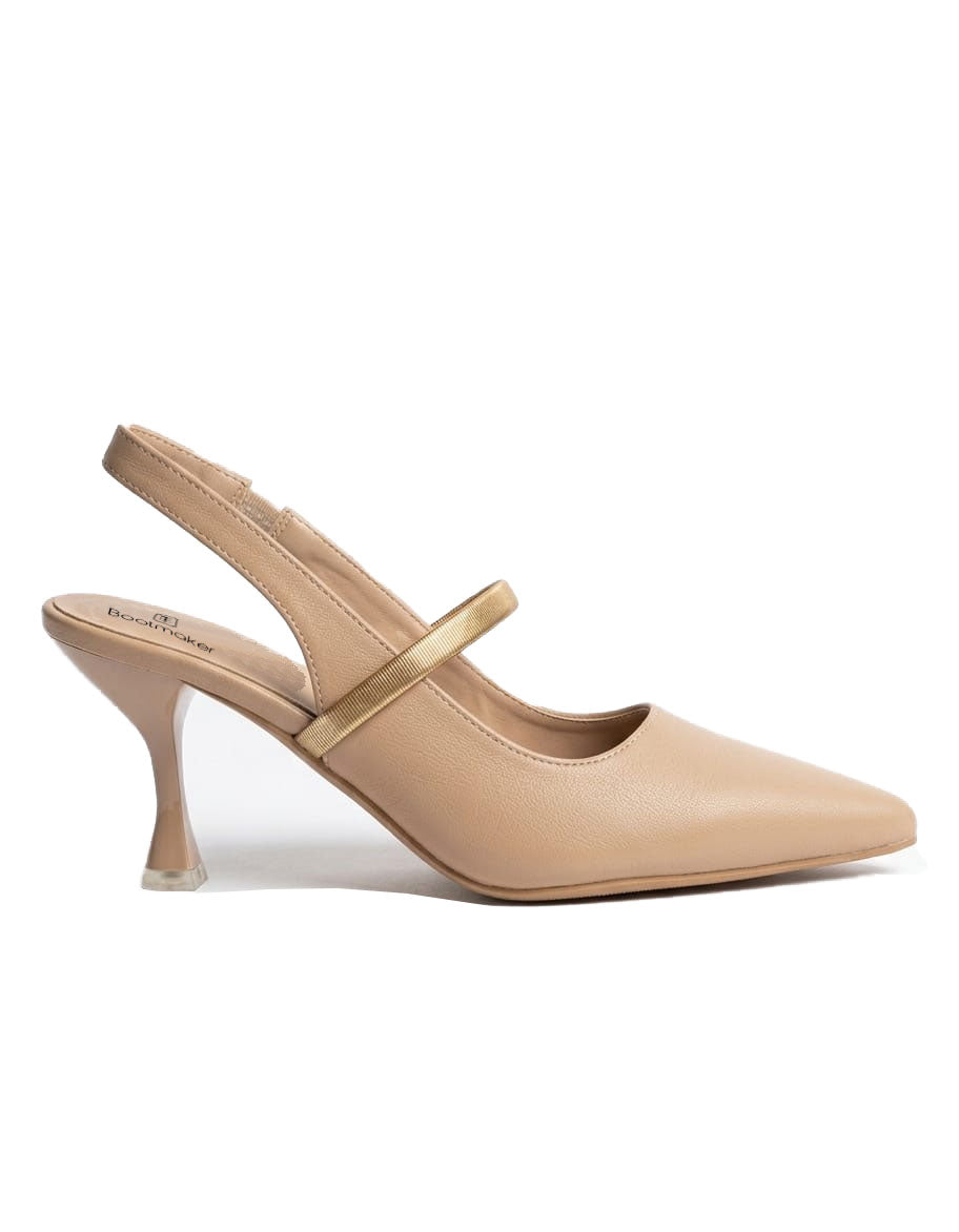 Metallic Band Pointed Toe Slingback Kitten Heels