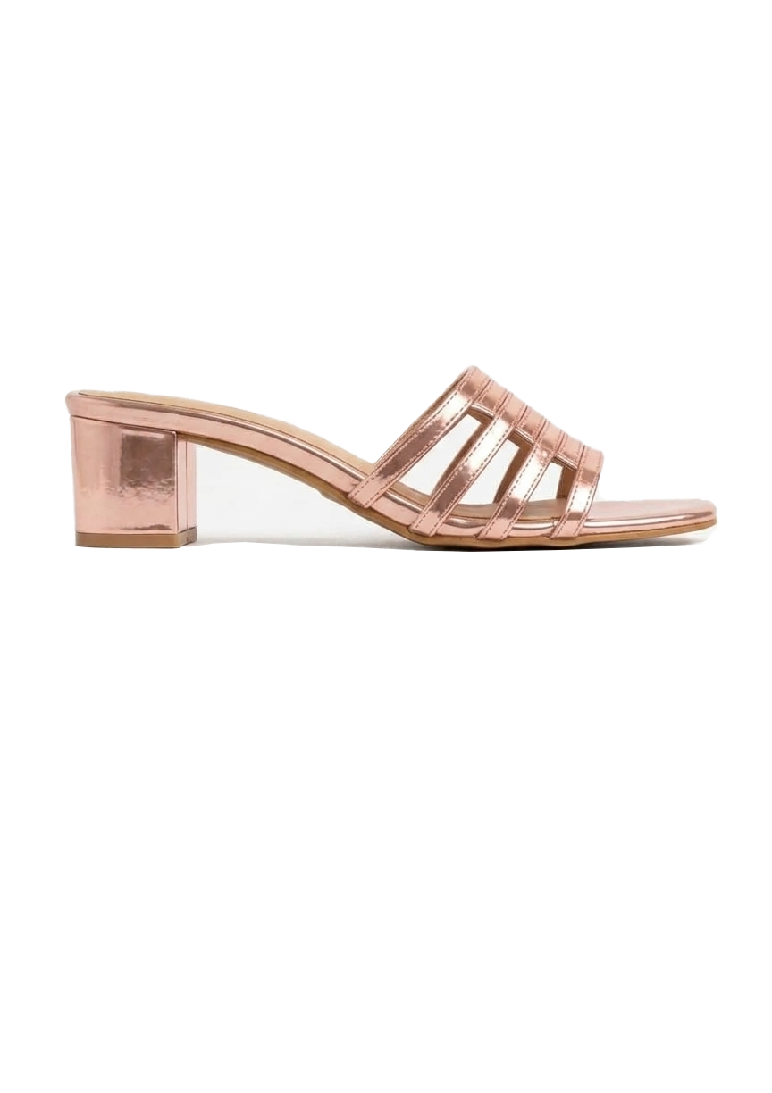 Metallic Cut-Out Caged Block Heel