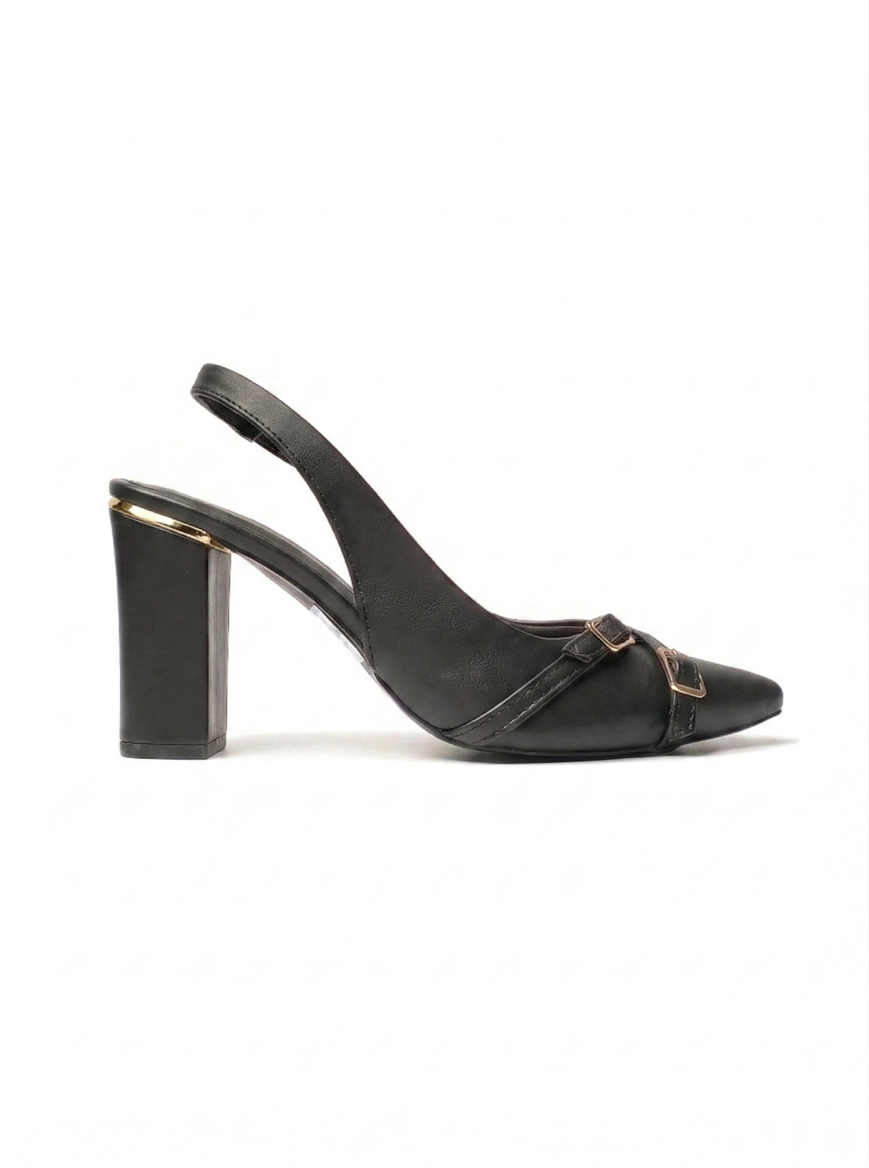 Black Dual Buckle Slingback Heel