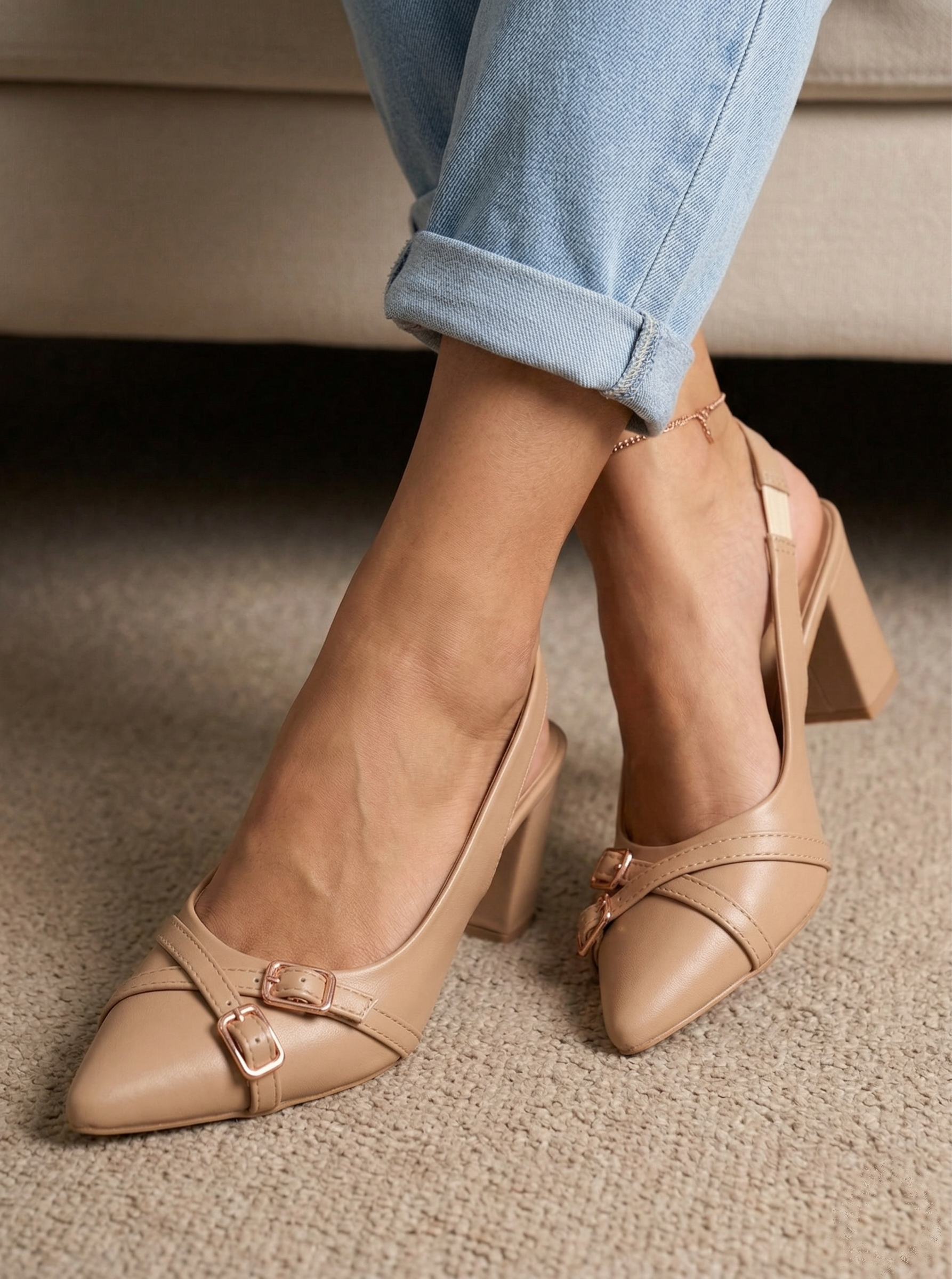 Black Dual Buckle Slingback Heel