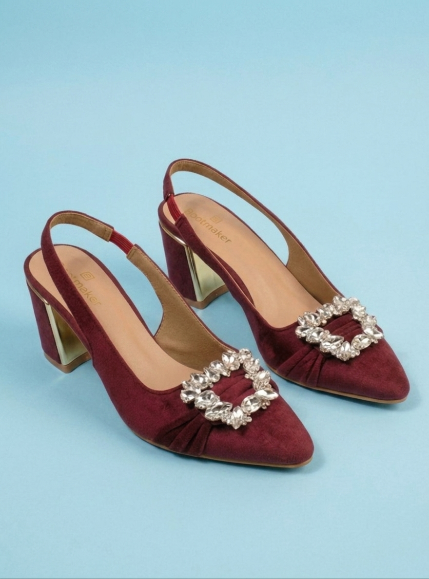 Maroon Crystal Slingback